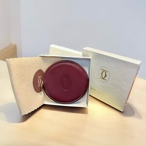 Authentic Cartier Vintage Round Coin Purse Bordeaux Leather